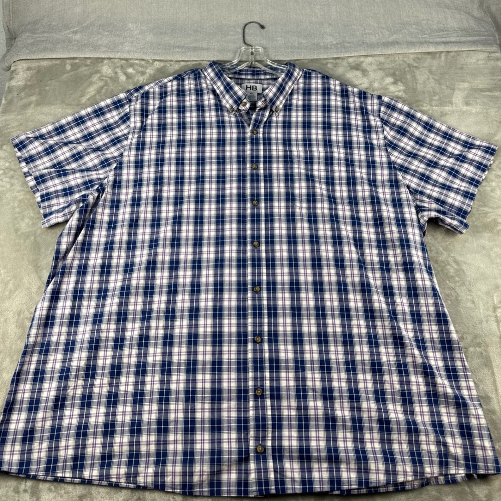 HB Button-Down Shirt Mens 4XL Plaid Blue Purple Short Sleeve EUC